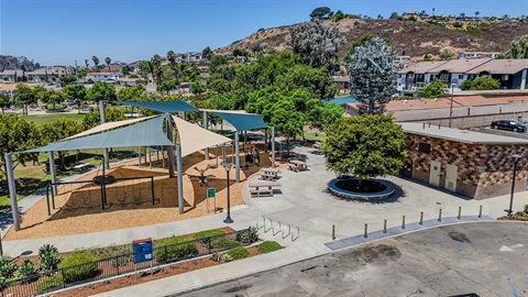 Park with shade sails.