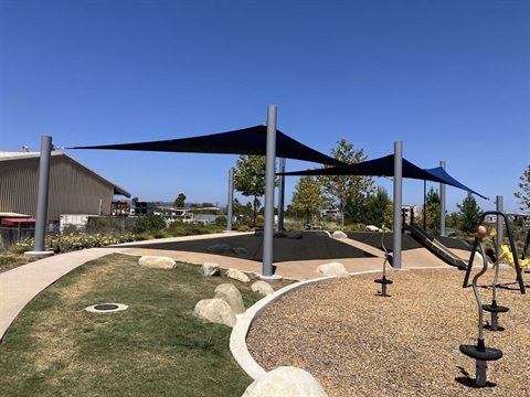 Shade Sail at Paseo Del Arroyo Park on sunny day